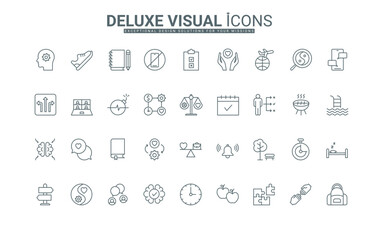 Planning time for online meetings and reading, stress management, food thin black outline symbols vector illustration. Work life balance, direction to success, risk, priority line icons set.