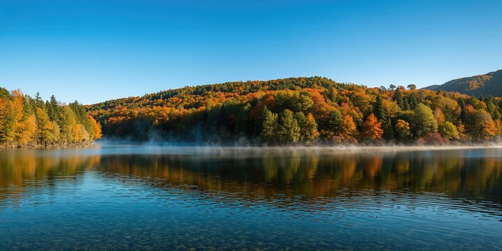 Yedigoller landscape with lush forest and autumn colors, serving as a nature background for editorial layouts