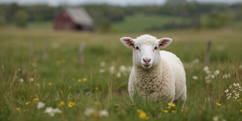 Fototapeta premium Scandinavian sheep on a rural farm in Sweden, focused on breeding and lambing readiness, countryside setting, Earth Day