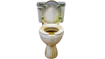 An old and dirty toilet, isolated on white or transparent background. PNG