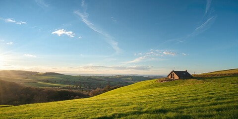 Scenic hillside under a clear blue sky, ideal for landscape photography and outdoor scenes