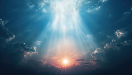 Last judgment scene with celestial light illuminating clouds, highlighting theological concept of divine reckoning