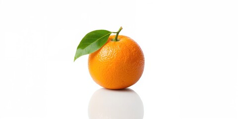 Single tangerine with leaf on a white background, fresh fruit for a health-focused diet