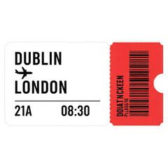Fototapeta premium A graphic illustration of an airline boarding pass displaying flight information from dublin to london isolated on transparent background