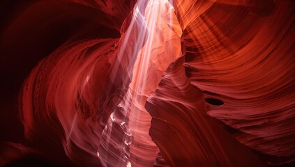 Fototapeta premium Light-filtered view of Antelope Canyon showcasing vibrant orange rock formations, ideal for nature-themed layouts,