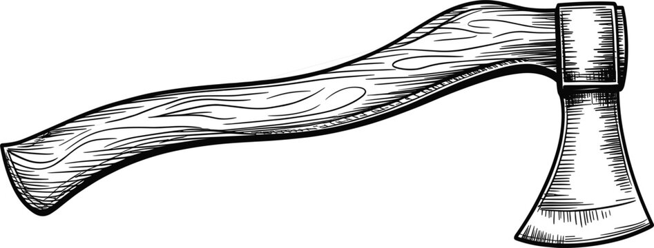Hand drawn vintage ax with wooden handle, cutting tool, carpentry, lumberjack equipment vector illustration
