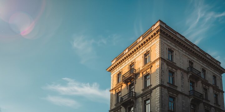 Traditional apartment building with windows and balconies, urban architecture preservation - Powered by Adobe