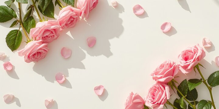 Bright background with flower flat lay for spring theme, floral motif for editorial header, Earth Day