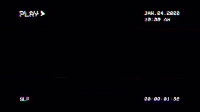 VHS VCR Playback Glitch Overlay Animation. Retro Analog Defects, Static Noise, and Vintage Damaged Tape Artifacts Background. 4k video animation seamless loop