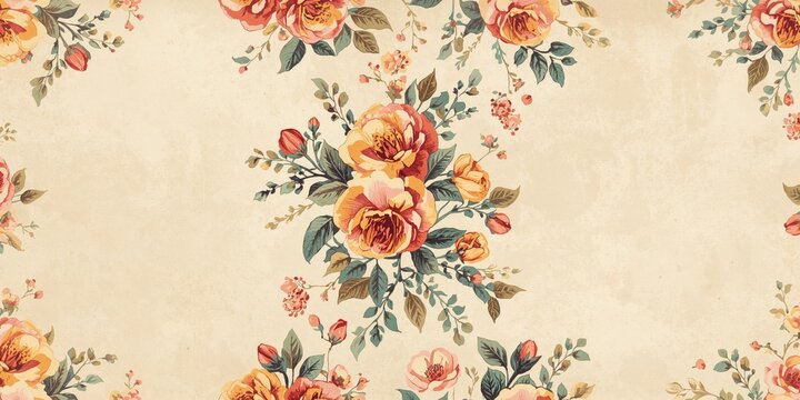 Multiflowered vintage colors floral pattern used as decorative background for layout design