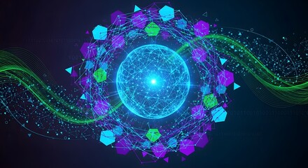Abstract digital sphere with glowing elements on dark background