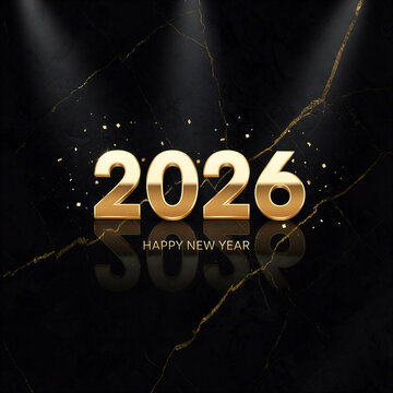 Golden 2026 Happy New Year Celebration on Marble