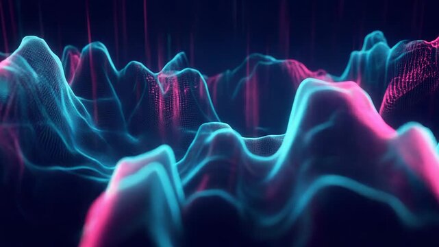 Digital wireframe waves visualizing data and networking technology