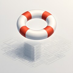 Conceptual illustration of a lifebuoy symbolizing safety, support, and rescue in a modern business environment