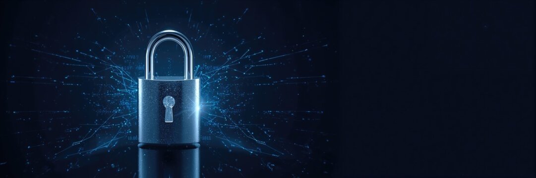 Cybersecurity background featuring a locked padlock, data protection for digital security, - Powered by Adobe