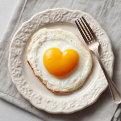 A fried egg with a heart-shaped yolk