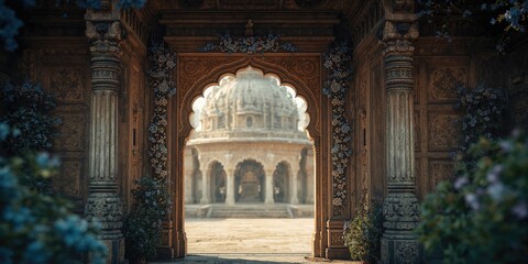 Flower-covered archway with blue and purple hues, designed for outdoor aesthetics