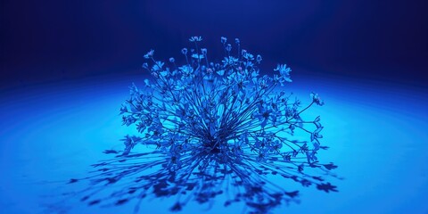 Cluster of tiny floral bouquets with bright artificial blue illumination, ideal as a UI backdrop or editorial header