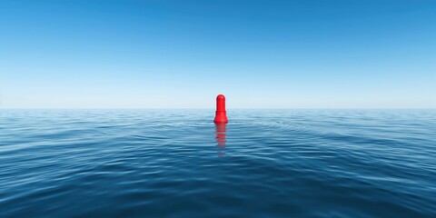 Floating red beacon in sea, serving as a navigational aid in maritime safety