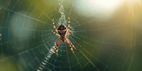 Barn spider on its web, highlighting insect capture mechanics in a rural setting