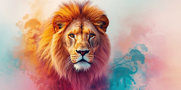 Vivid lion portrait highlighting powerful presence in animal photography - Powered by Adobe