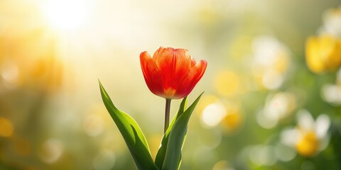 Bright red tulip in spring sunlight, seasonal bloom and vibrant color