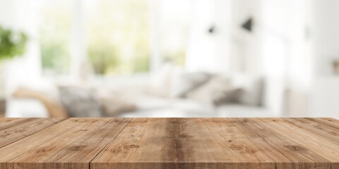 Indistinct room with blank table top used as a background for text layouts or UI design, functional space for layout editing