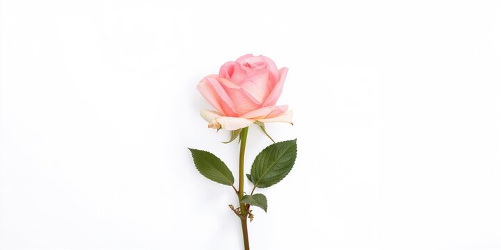 Pink rose flower isolated on white backdrop, suitable for greeting card backgrounds