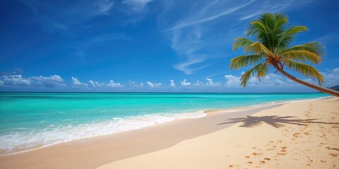 Tropical beach with calm waters and light sands, suitable for layout backgrounds, World Environment Day