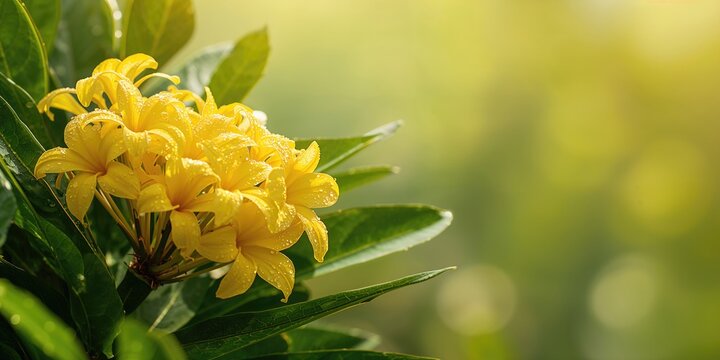 Colorful floral display of Yellow Ixora Chinensis in a lush garden environment, suitable for landscape design
