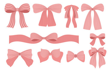 coquette bow ribbon element decoration set vector