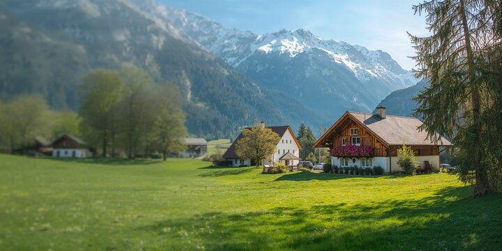 Alp Laret mountain landscape in Swiss village with rugged terrain, suitable as a background for text or layout, Earth Day