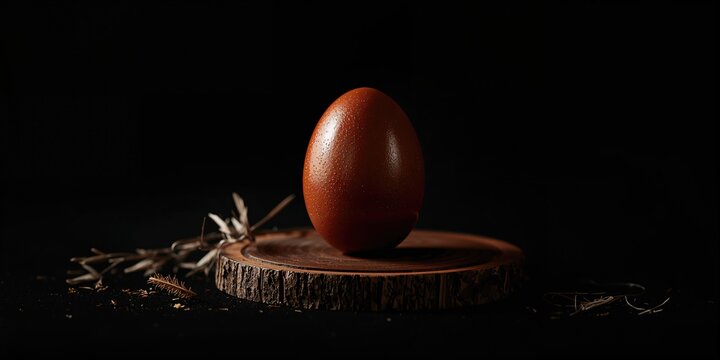 Black background with Aizu chicken and smoked egg, highlighting snack ingredients and takeaway material, Fukushima prefecture, World Food Day