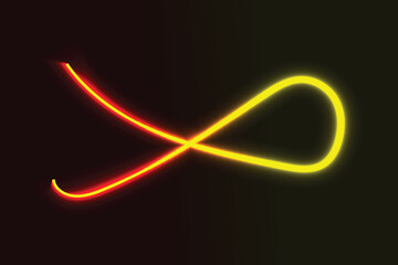 A dynamic abstract glowing line in a red and yellow gradient forming a unique loop