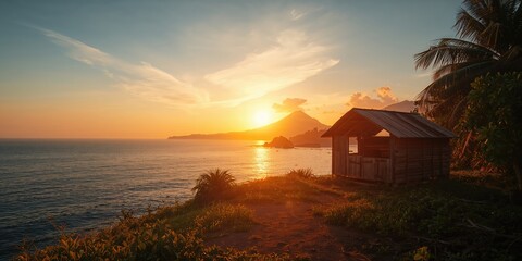 A lone storage shed on Nusa Penida Island, Indonesia, emphasizing isolated rural architecture