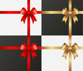 vector collection of gift ribbons with bows. shiny red and golden satin warping decoration fot gift boxes, wedding invitations and greeting cards. eps10