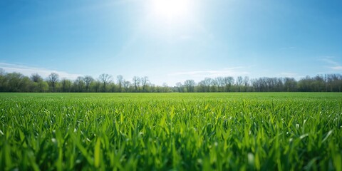 Fototapeta premium Green field grass serving as a natural background for text layout in outdoor design, summer season