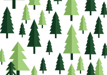 Fototapeta premium A delightful seamless pattern showcasing various stylized green pine trees, ideal for festive winter holiday backgrounds, textile designs, or nature-inspired graphic art