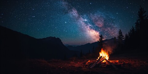 Night scene of a mountain campfire fire safety protocols in remote areas