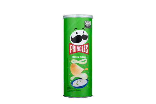 S&atilde;o Paulo, Brazil - December 7, 2025 - Pringles Cream and Onion Flavored Potato Chips Can