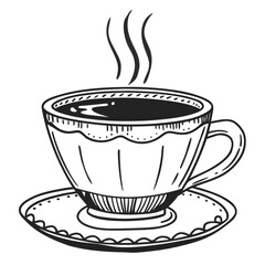  Minimalist Cappuccino Cup with Saucer and Gentle Steam Lines — Elegant Continuous Line Vector
