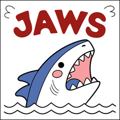 Cute cartoon vector illustration of a funny shark swimming with a fish and holding a sign, perfect for a sea animal logo design