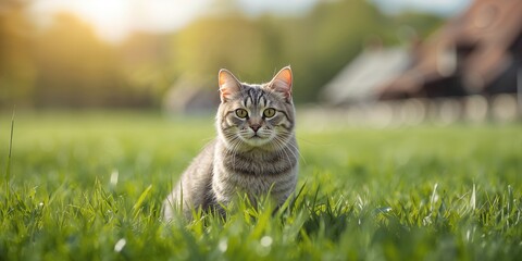 Domestic cat in a natural outdoor setting, wildlife interaction