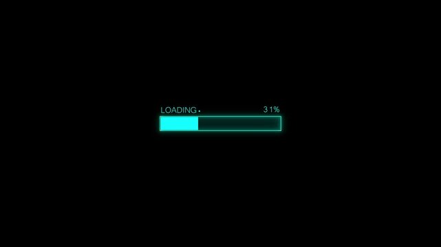 Abstract futuristic loading icon animation with mermaid vertical progress bar and 0&ndash;50% percentage indicator on black background.
