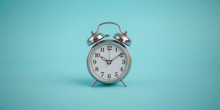 Blue background with alarm clock, digital display for user interface, World Sleep Day - Powered by Adobe