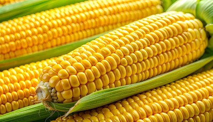 Fresh Ears of Corn with Bright Yellow Kernels and Green Husks Symbolizing Agricultural Abundance and Editorial Styling for Culinary and Lifestyle Use
