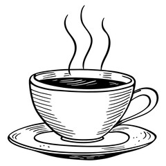 Cute Cappuccino Cup Vector with Saucer and Heart-Shaped Steam — Minimalist Continuous Line Illustration
