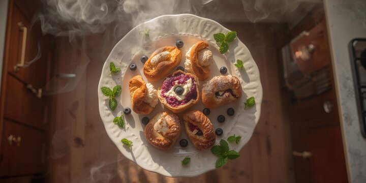 Blueberry, cottage cheese, and almond puff pastries, snack with high fiber content for balanced nutrition - Powered by Adobe