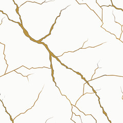 Seamless Luxury Kintsugi Pattern – Golden Cracks on White Marble Texture