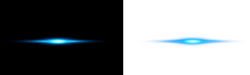 Png glowing horizontal blue light beam with radiant lens flare and shine.blue Lens Flare Light Effect on Black and White Background
